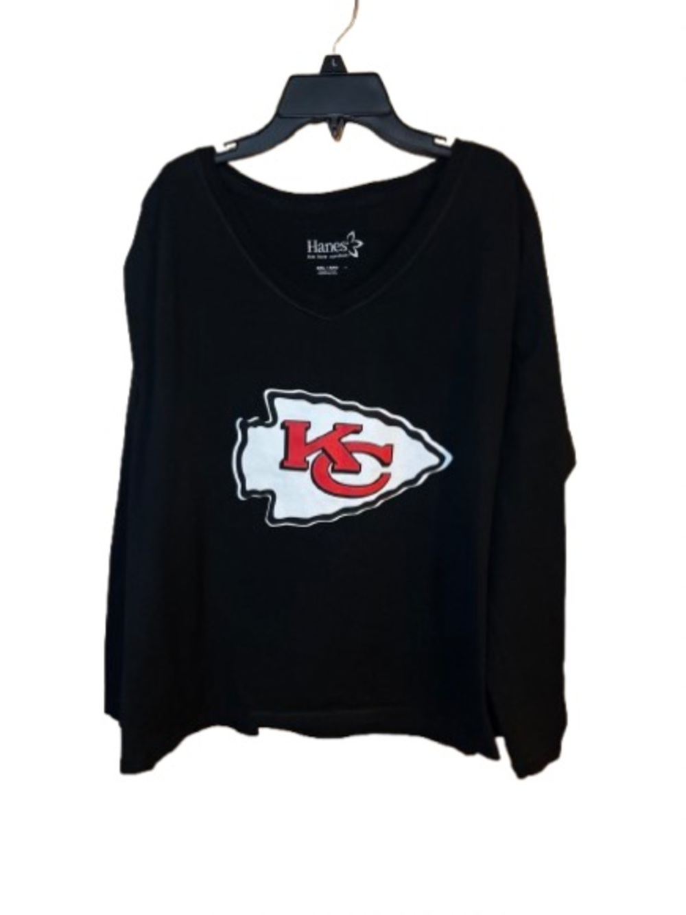 Hanes Black Kansas City Chiefs V-Neck Pullover with Red Logo XXL